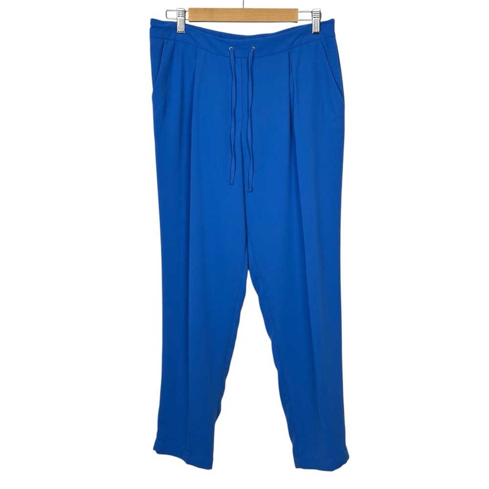 ALICE HOPE Flowy Crepe Tapered Pants with Drawstring Waist, Royal Blue, Medium